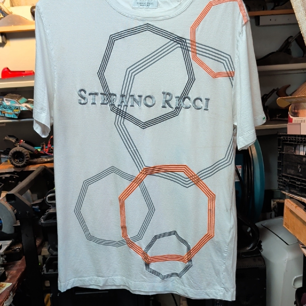 Stefano Ricci White and Orange Hexagon Tee